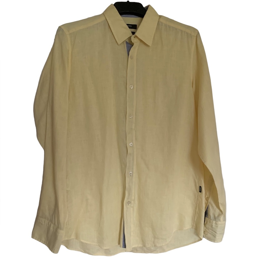 HUGO BOSS Men’s yellow Linen dress Shirt MEDIUM